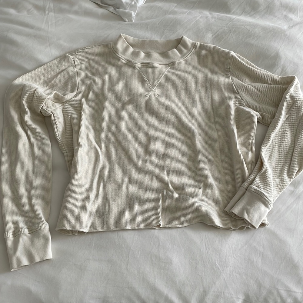 Mate the Label Crop Thermal Top - color bone size Medium